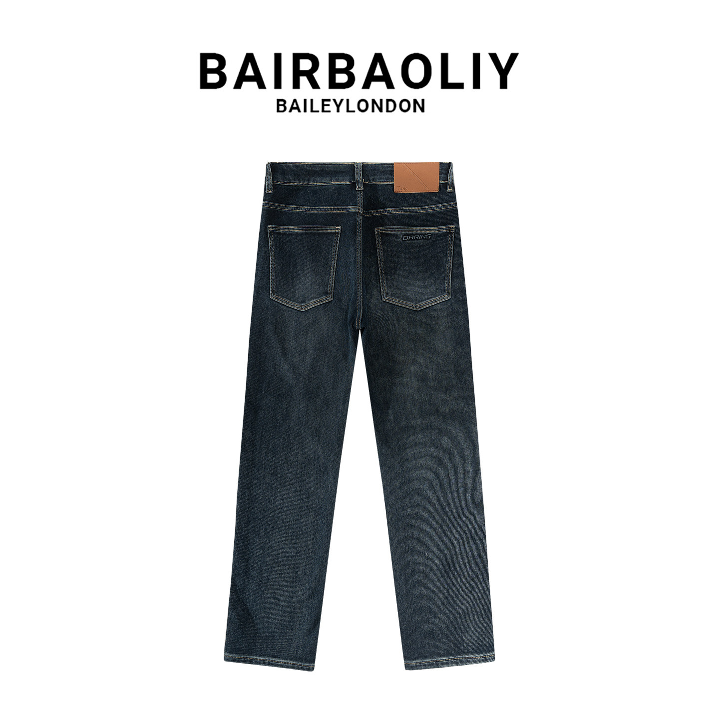 BAIRBAOLIY男士新款加厚抓毛秋冬直筒复古潮流休闲时尚牛仔长裤子