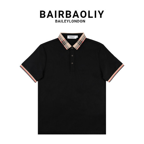BAIRBAOLIY/柏堡里轻奢高品条纹翻领修身短袖POLO衫男装夏季时尚