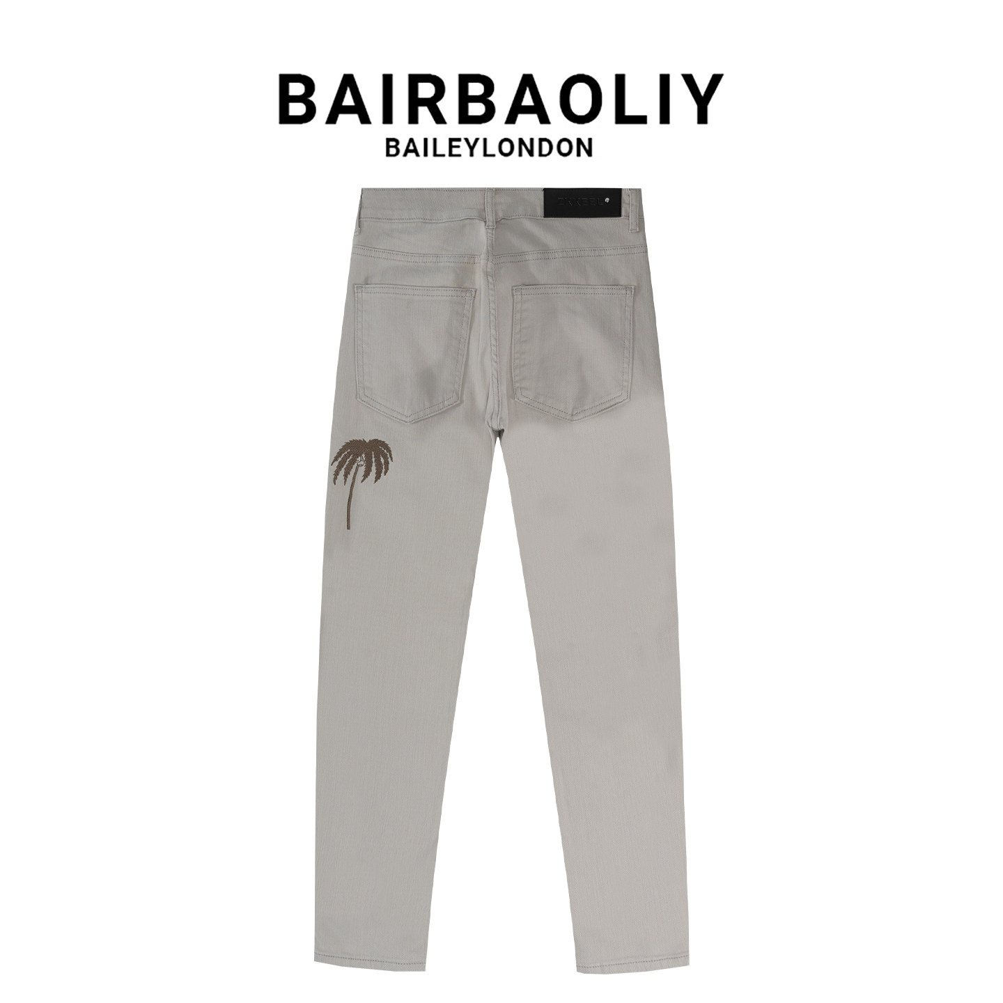 BAIRBAOLIY男士高品质轻奢刺绣椰树修身牛仔裤时尚潮牌休闲小脚裤