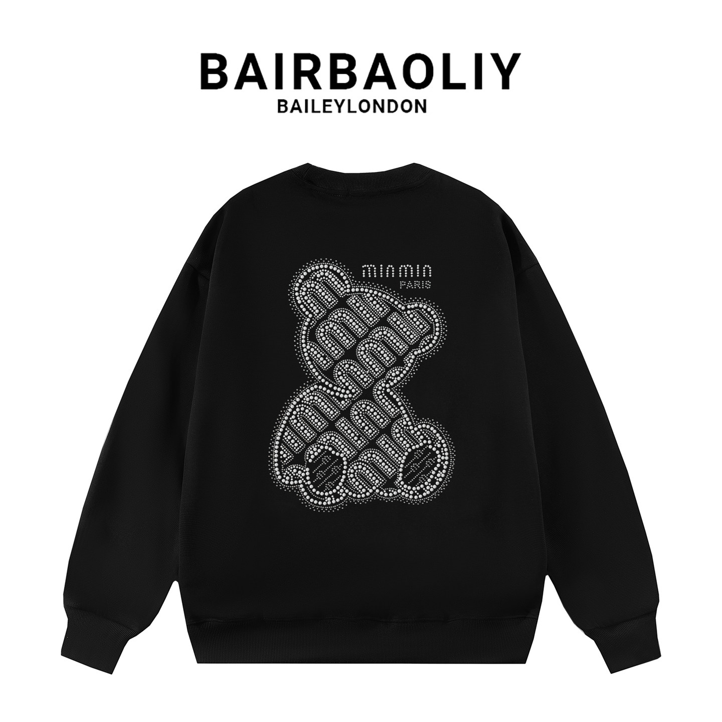BAIRBAOLIY轻奢小熊珍珠闪钻减龄圆领卫衣男ins潮牌秋冬新款上衣