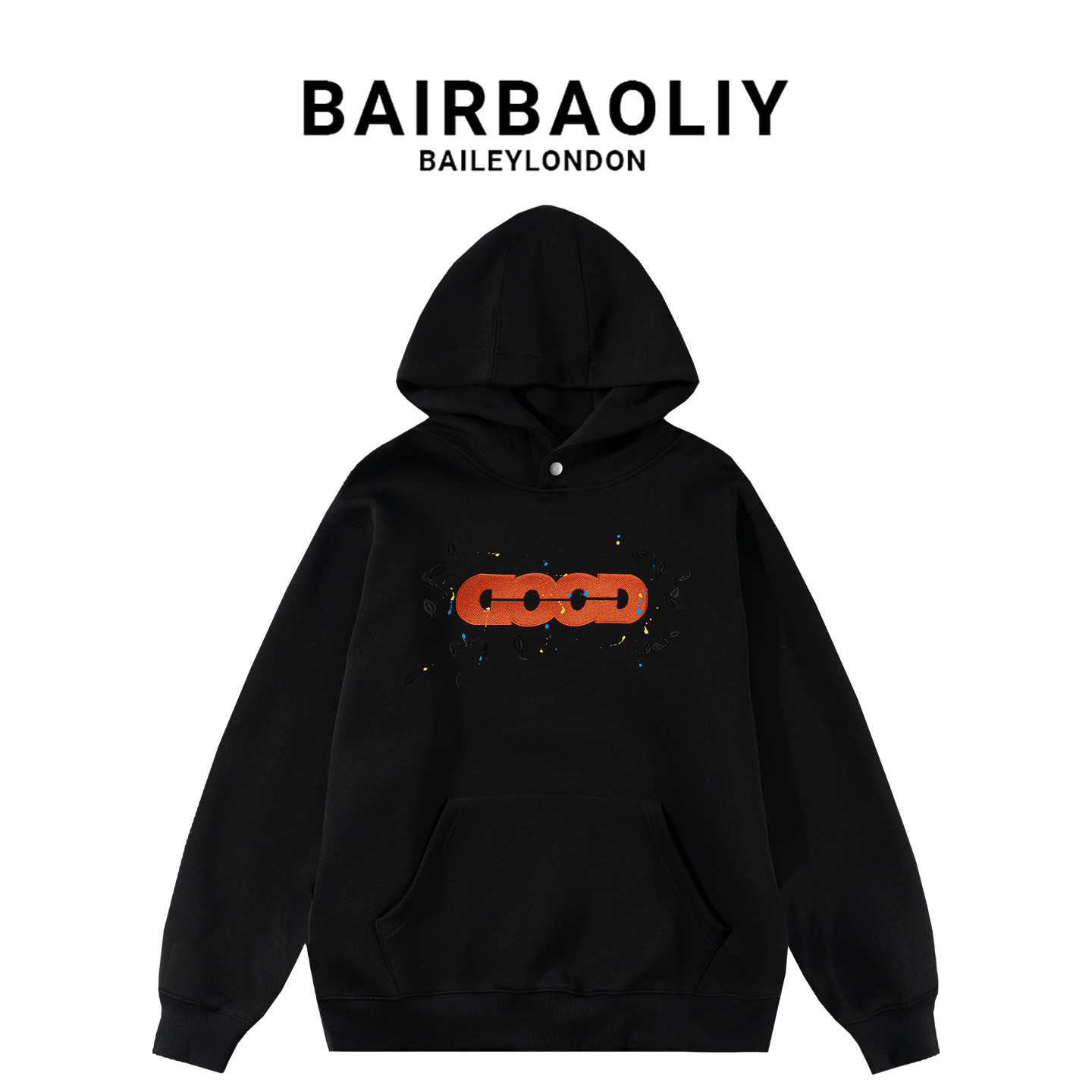 BAIRBAOLIY潮牌复古做旧泼墨连帽新款秋冬设计感宽松卫衣男女同款