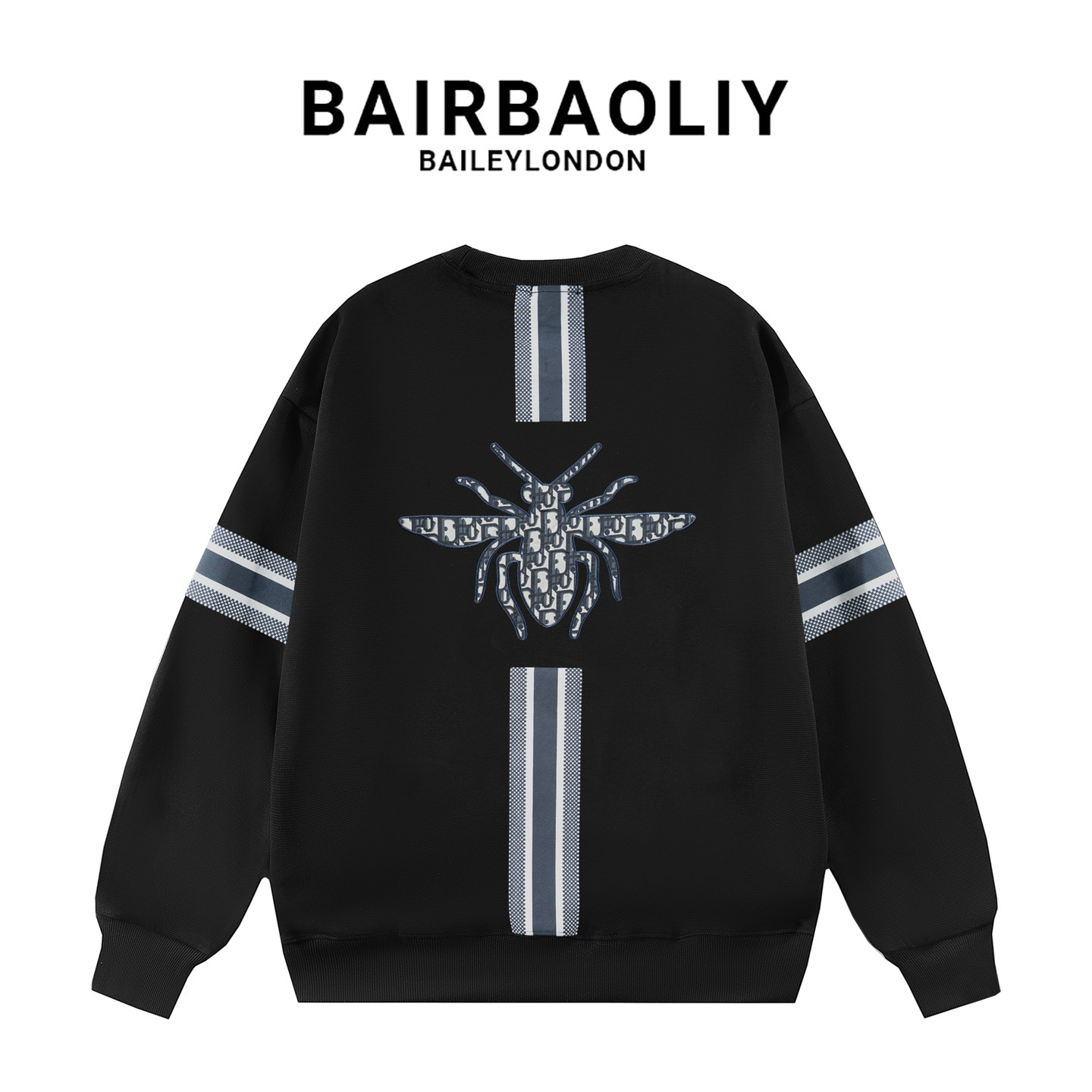 BAIRBAOLIY欧货男士高端刺绣蜜蜂条纹圆领卫衣男大牌质感百搭长袖