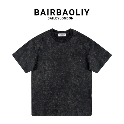 BAIRBAOLIY潮牌做旧重工潮流刺绣短袖复古百搭2025春夏新款T恤男