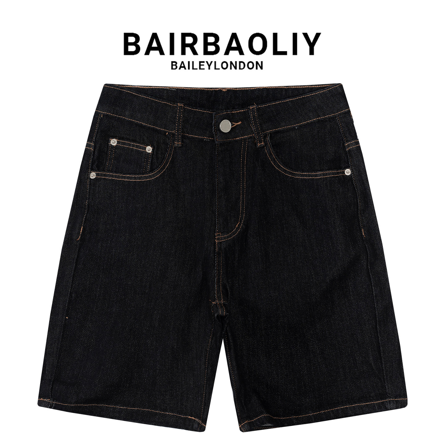 BAIRBAOLIY时尚潮牌经典复古原色夏季男款透气休闲直筒牛仔短裤子