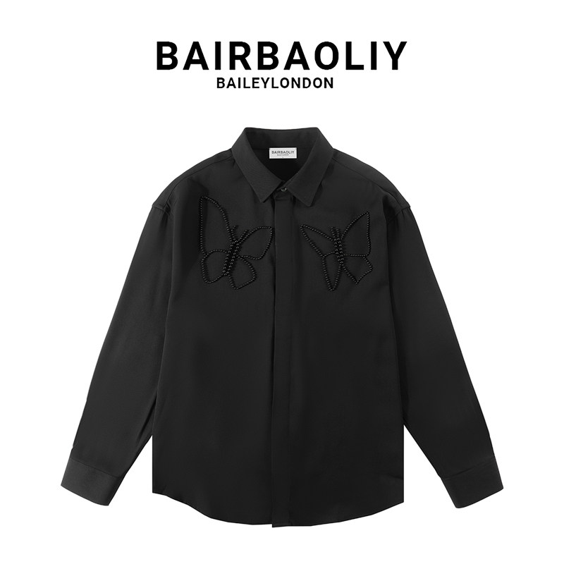BAIRBAOLIY潮牌重工设计蝴蝶长袖衬衫春夏宽松小众垂感气质衬衣男