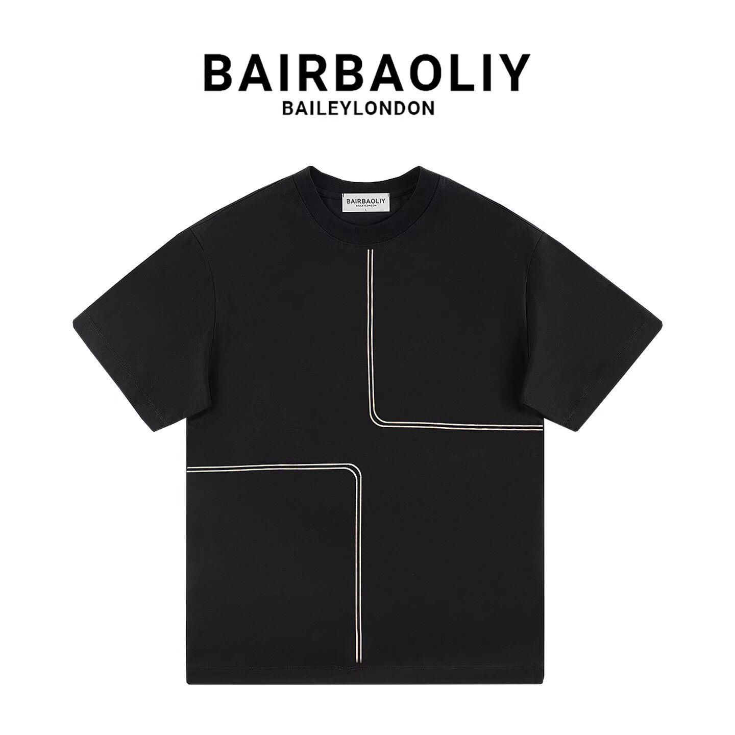 BAIRBAOLIY/柏堡里品牌创意印花拼接T恤夏季时尚短袖T恤男女同款