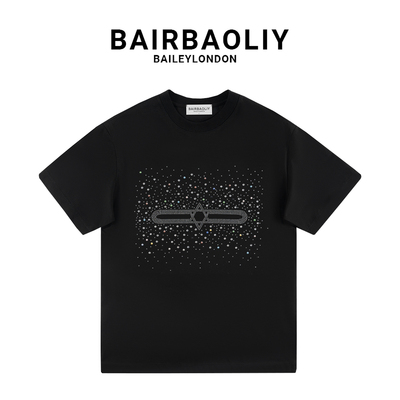 BAIRBAOLIY潮牌设计感彩色烫钻时尚小众轻奢休闲短袖T恤男女同款