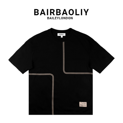 BAIRBAOLIY/柏堡里品牌创意印花拼接T恤夏季时尚短袖T恤男女同款