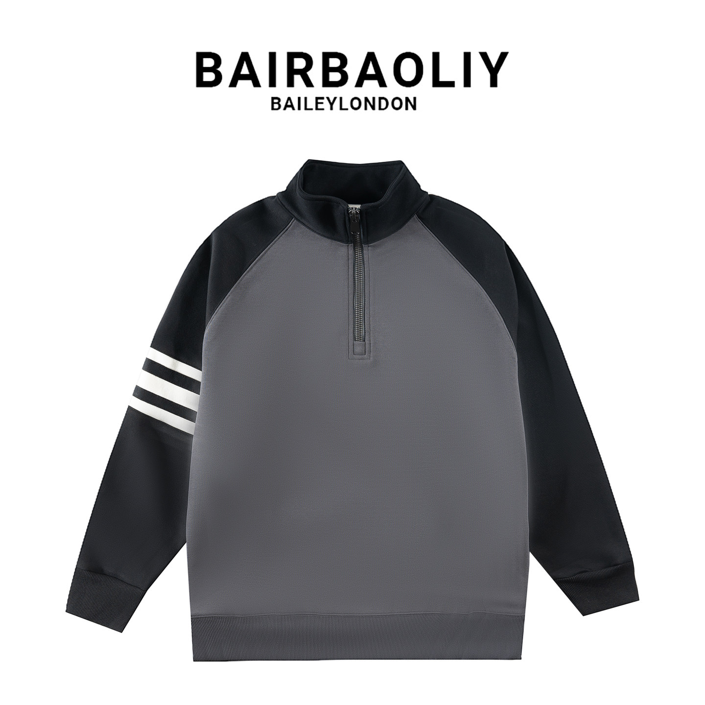 BAIRBAOLIY潮流拼色插肩袖半拉链卫衣男女套头时尚休闲新款长袖衫