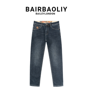 BAIRBAOLIY2025新款小直筒牛仔裤修身高档刺绣百搭潮小脚长裤男款