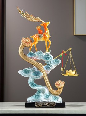 客厅入户玄关隔断酒柜电视壁柜招B财鹿称心如意摆件高中式乔迁礼