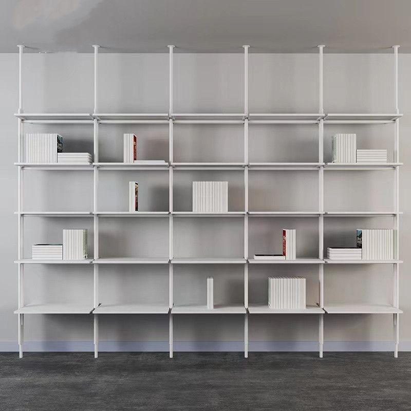 现代白色金属书架客厅落地陈列收纳架办公室隔断T书柜创意风展示
