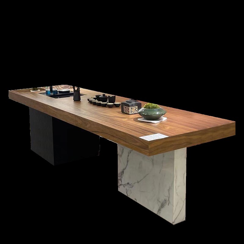 新中式实木茶f桌椅组合轻奢岩板茶室办公室家用客厅茶馆会所泡茶