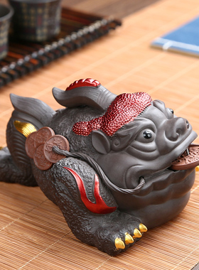 招财紫砂金蟾家居装饰品摆件客厅办公室茶室桌面蟾蜍茶宠精品可养