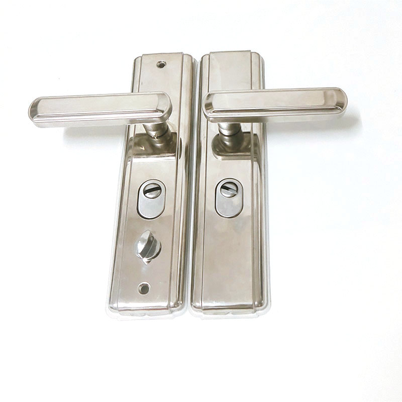 防盗门不锈钢拉手通用型家用防撬加厚面板镜面双弹簧大门明装把手