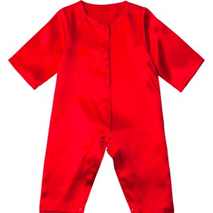 女宝宝周岁礼服婴儿中式真丝连体衣男宝红色长袖长裤包屁爬服汉服