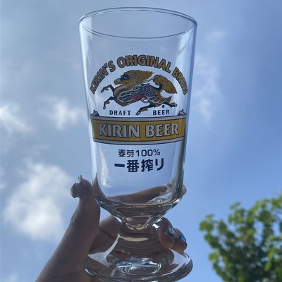 麒麟啤酒杯日式一番榨啤酒杯酒吧加厚带把扎啤杯日料店商用杯子