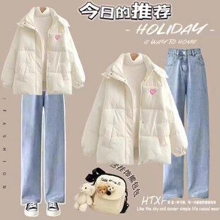 12到13一15岁大童女装秋冬套装初中学生羽绒棉服外套休闲裤两件套