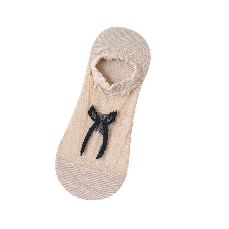 肉色水晶丝袜子女浅口隐形船袜透明可爱卡通蝴蝶结玻璃丝夏季薄款