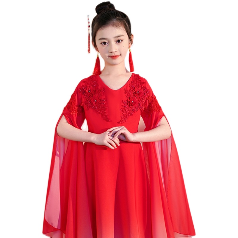 新款儿童古筝演出服中国风钢琴二胡表演服仙女款服装气质水袖飘逸
