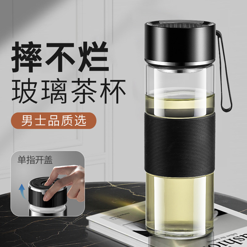 摔不烂玻璃杯防摔防爆单层茶杯男士泡茶专用耐高温办公室水杯新款