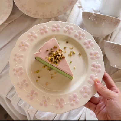 粉樱浮雕高级感小众家用陶瓷餐具