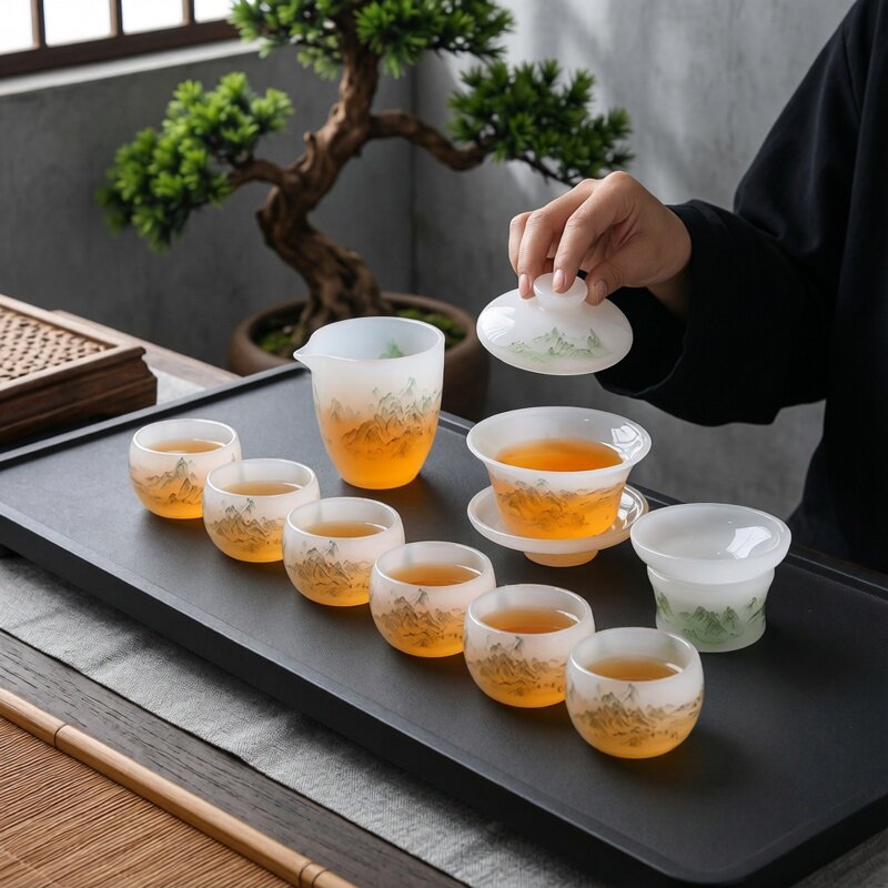 佘德千里江山琉璃茶具套装功夫茶具家用办公泡茶器茶壶盖碗茶杯