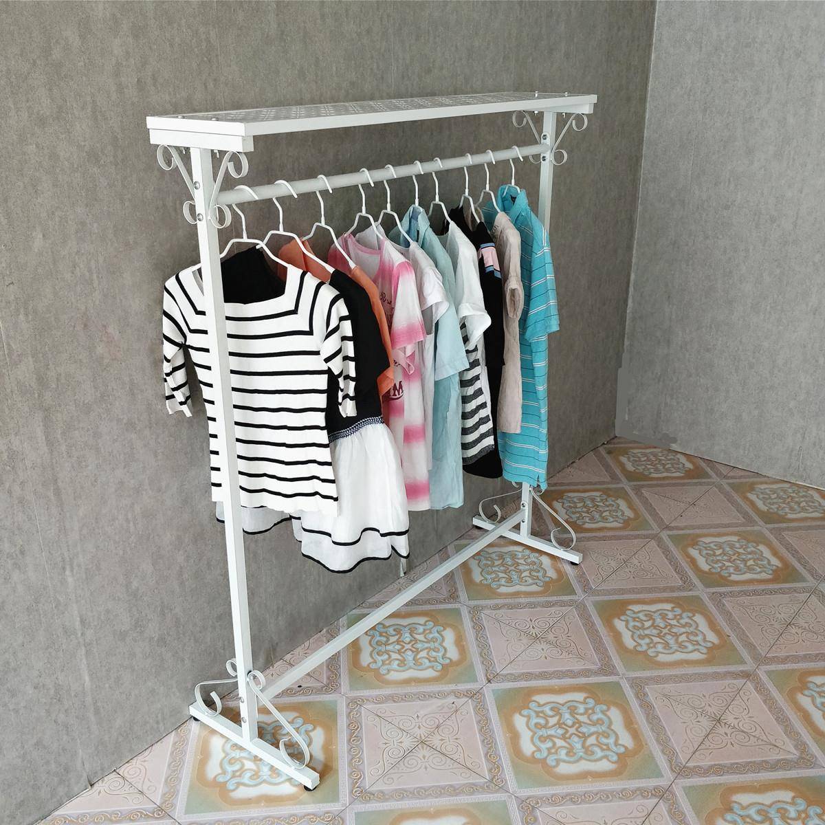 新款铁艺烤漆服装店展示架中岛挂衣架落地单杠服装架地摊架子