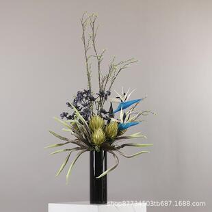 现代欧美高档仿真花套装花艺样板房客厅装饰摆件轻奢家居玻璃摆设