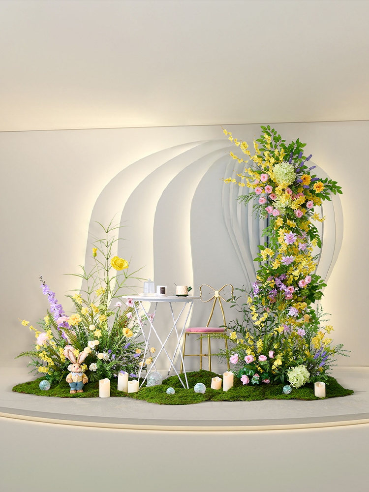 森系假婚庆婚礼装饰花花艺求排布置新款地摆件道具订婚拍照仿真花