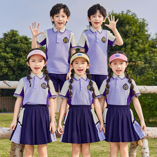 浅紫色班服小学生校服合唱表演服大班毕业 学院风幼儿园f园服夏装