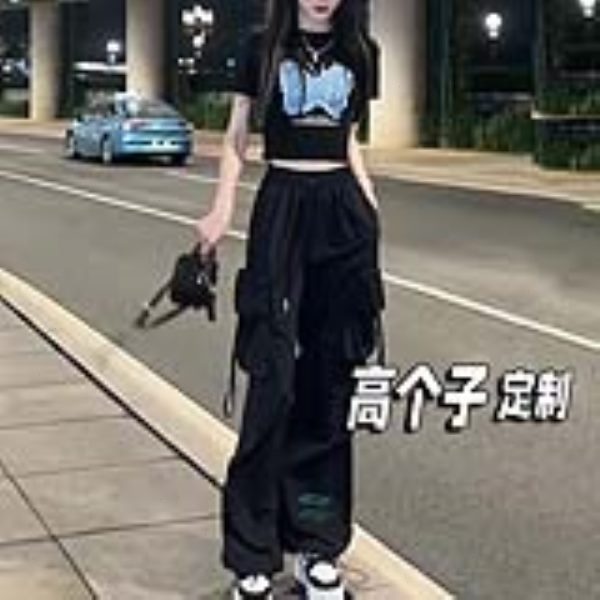 高个子175超长黑色工装裤女夏季薄款高腰加长版宽松休闲运动裤子