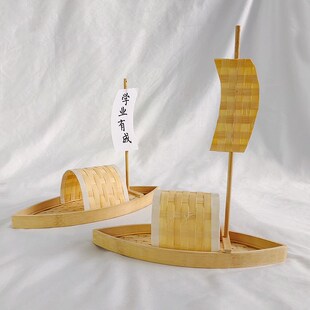 创意竹编仿古帆船小船模型手工木制船模渔船绍兴乌篷船diy材料包