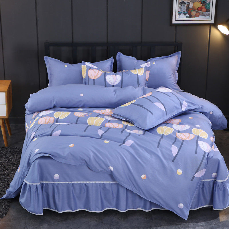 加厚全棉床裙款四件套床上用品纯棉韩式蕾丝边床罩款被套三件套