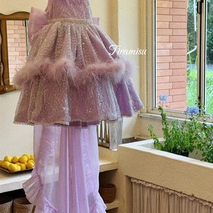 苏三岁2024秋冬新款女童公主裙儿童裙生日礼服演出服背心连衣裙