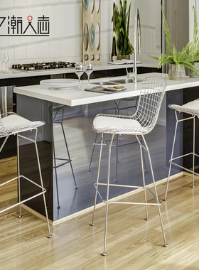 北欧酒吧椅金属网铁线高脚凳铁艺吧台椅工业椅子Bertoia Barstool