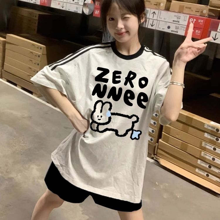 女童夏季套装2025新款纯棉两件套装学生短袖T恤上衣运动五分短裤