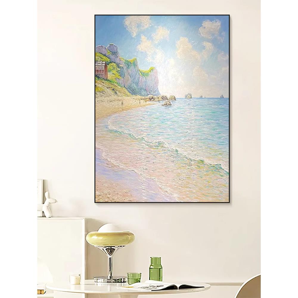 斯堪的纳维亚奶油风格海边沙滩客厅装饰画现代清新莫奈风格海景入