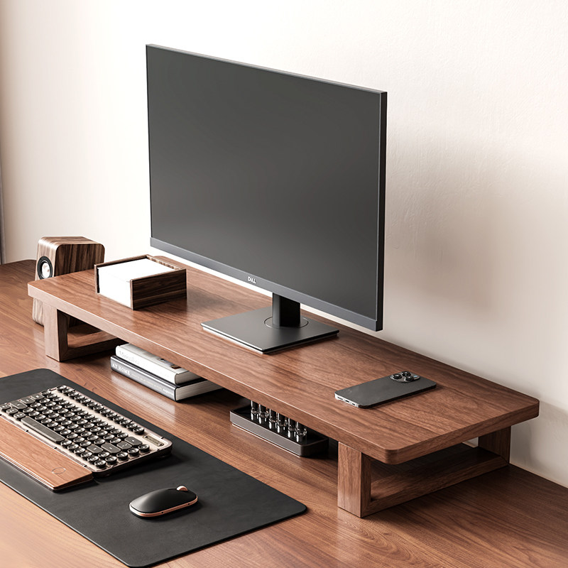 实木增高架台式电脑萤幕笔记本办公桌置物架桌面收纳层架支架