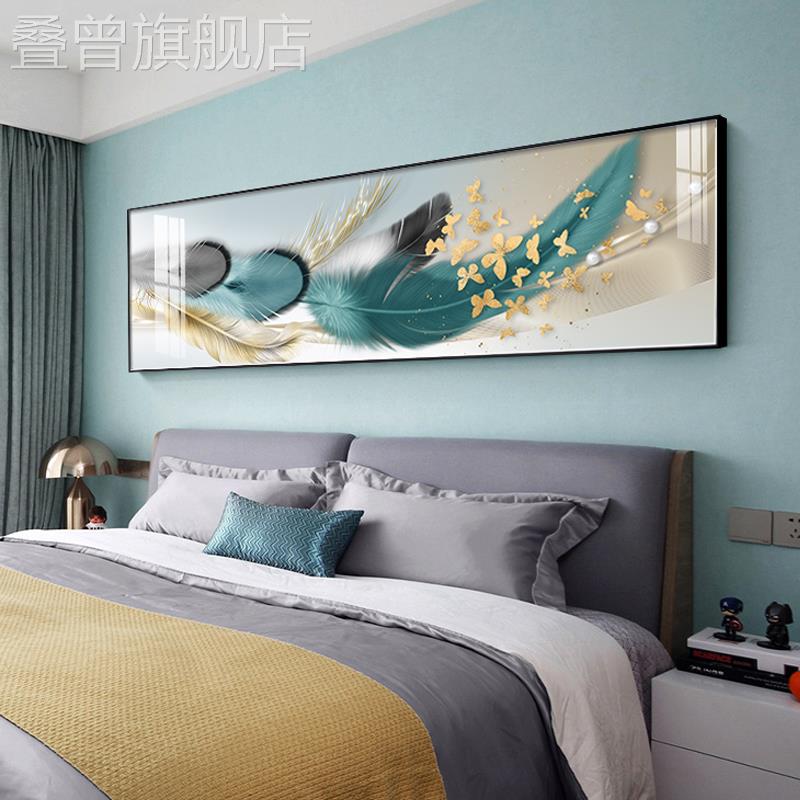 现代卧室床头装饰画房间横幅次卧挂画主卧晶瓷壁画2025新款高级感图片