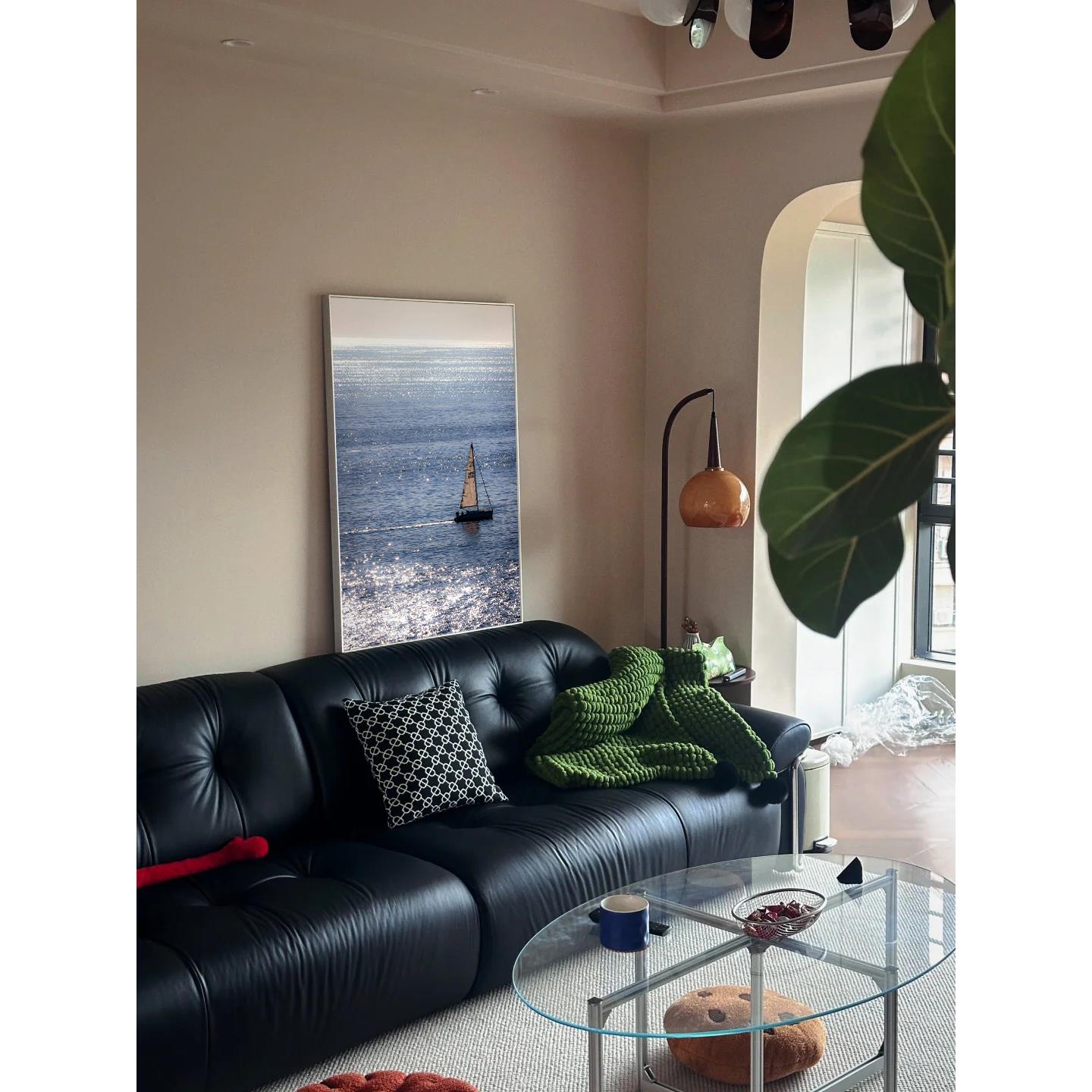 一帆风顺客厅极简沙发背景墙装饰画肌理油画布高级感入户玄关挂画