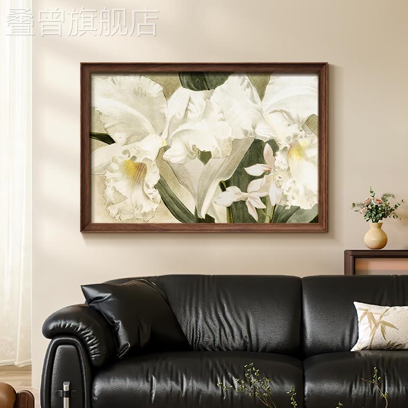法式中古风客厅装饰画复古花卉沙发背景墙挂画高级感卧室床头壁画图片