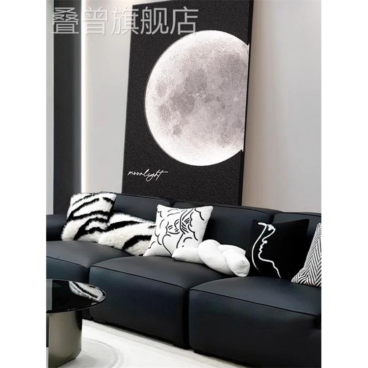 Led夜光砂岩月亮装饰画客厅沙发卧室床头入口背景简单奶油风格挂图片
