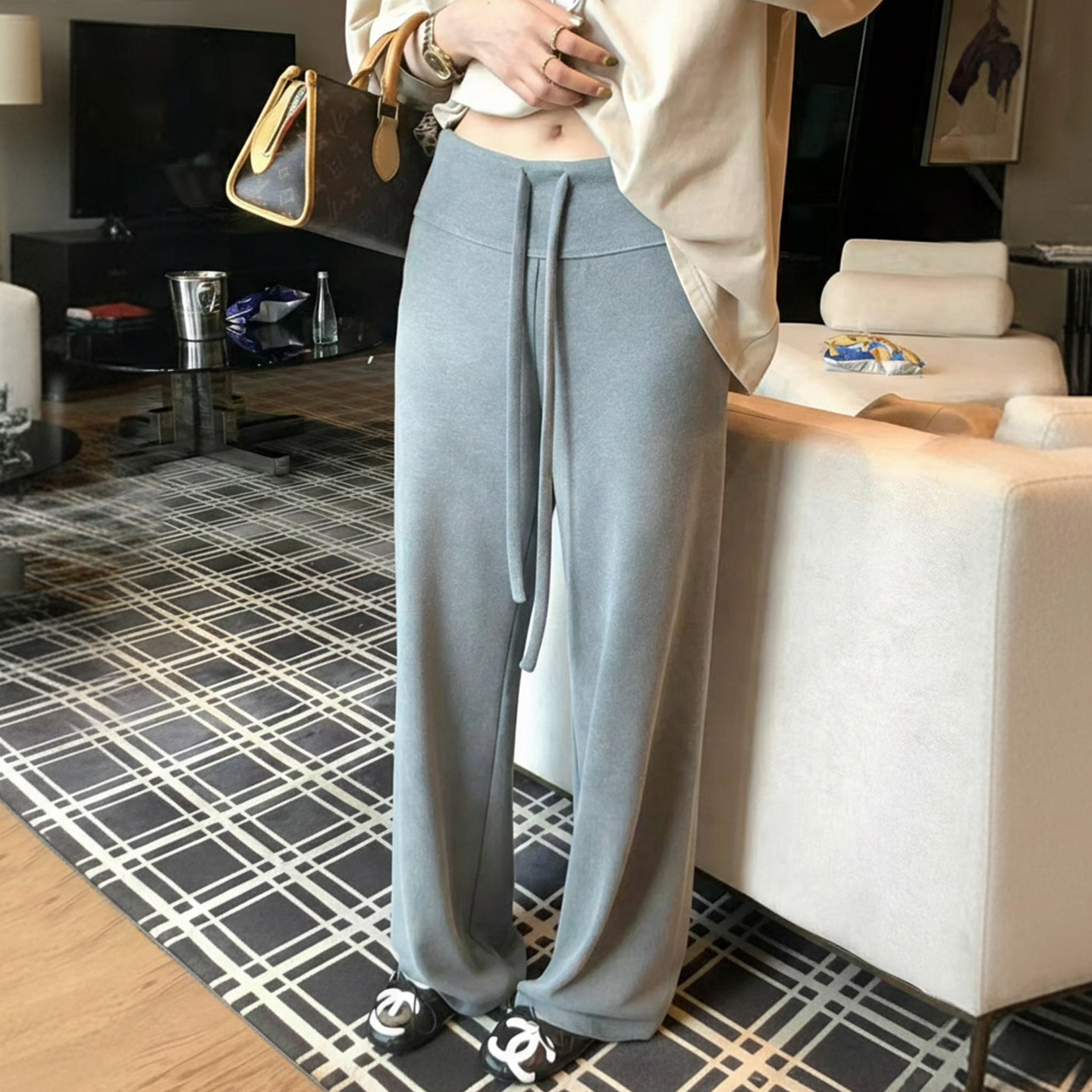 毛呢加绒阔腿裤女冬醋酸羊毛直筒卫裤小个子宽松慵懒风运动休闲裤,女装/女士精品,休闲裤,淘宝优惠券,粉丝福利购,淘宝优惠卷