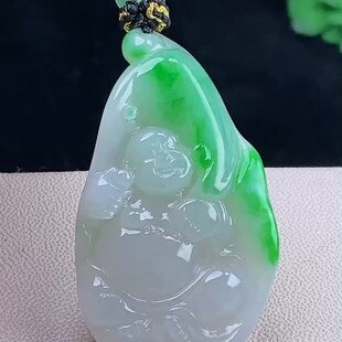 缅甸翡翠逍遥佛玉吊坠天然玉石A货冰种飘绿收藏老坑礼物正品0204