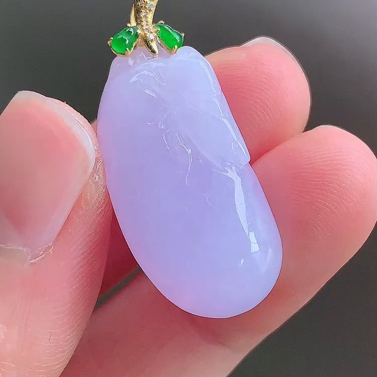 缅甸翡翠福瓜镶金玉吊坠天然玉石A货18K金镶嵌冰种紫罗兰收藏0102