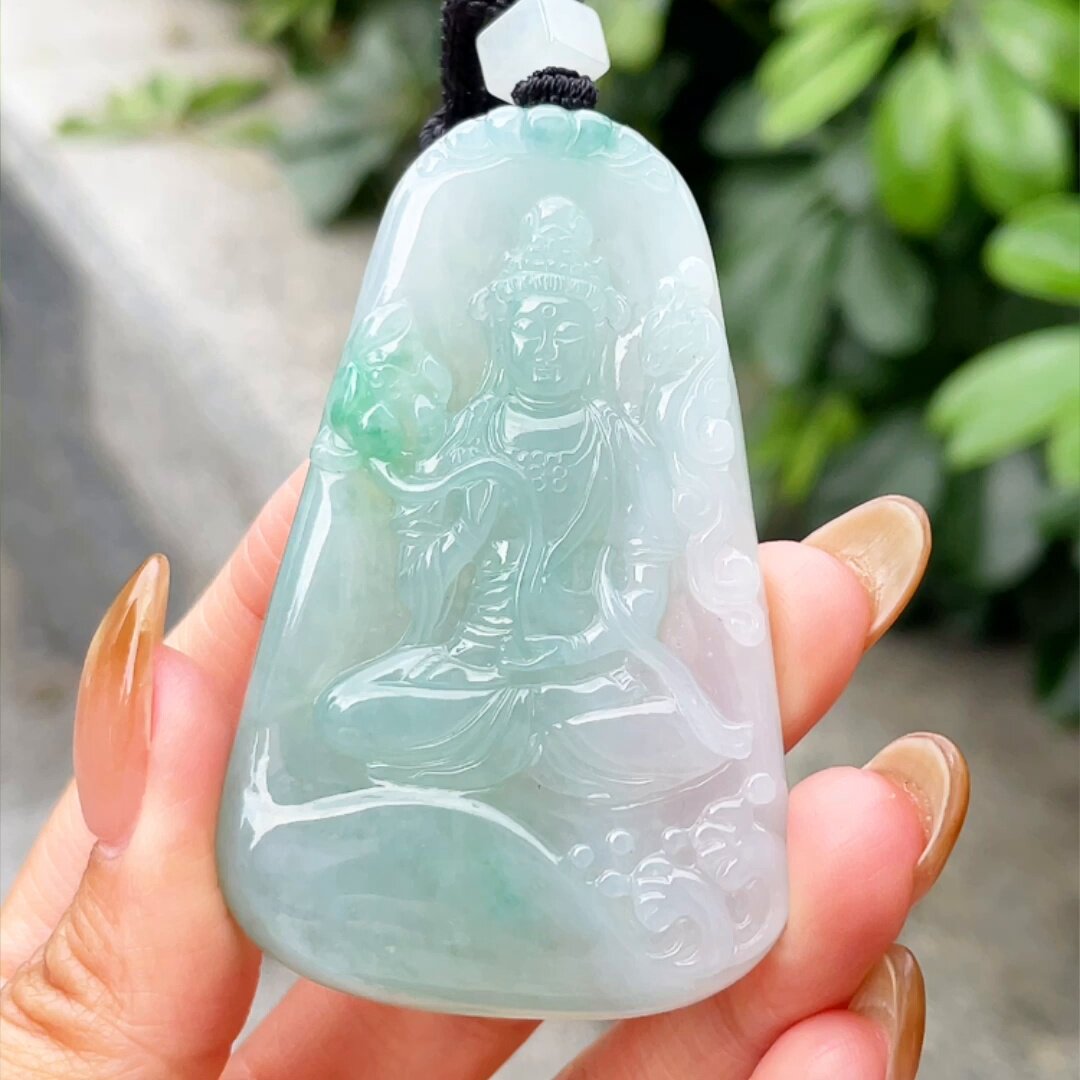 缅甸翡翠大势至玉吊坠天然玉石A货冰种飘花证书新款礼物高档0530