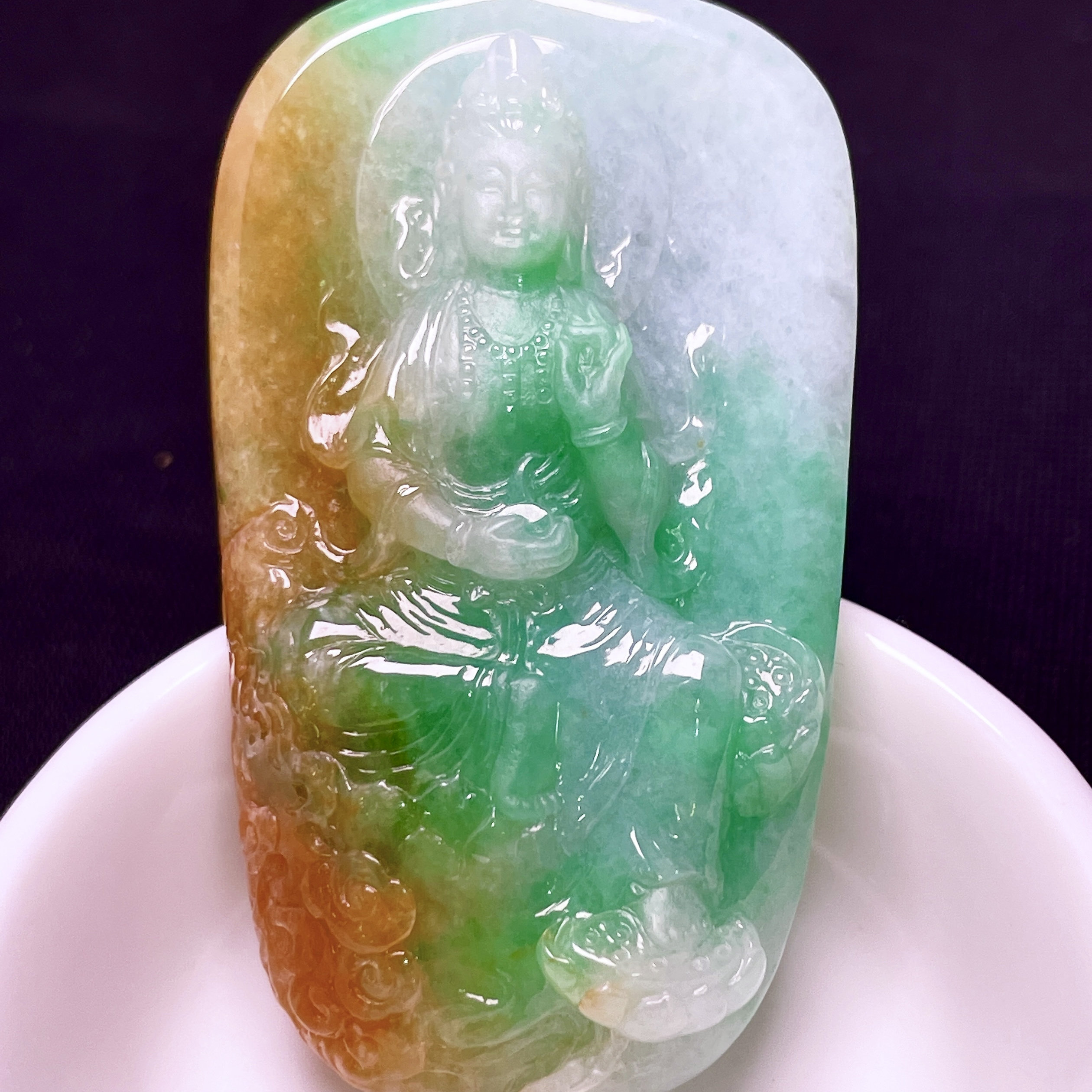 缅甸翡翠观音玉吊坠天然玉石A货冰种黄加绿证书老坑礼物高档0601