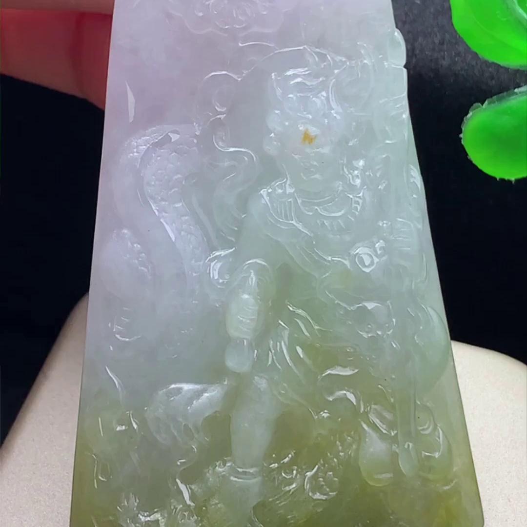 缅甸翡翠不动明王玉吊坠天然玉石