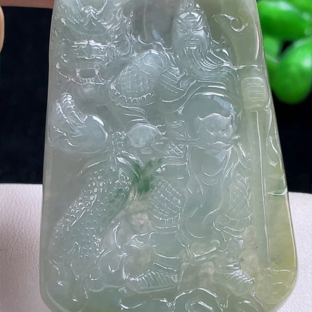 缅甸翡翠关公玉吊坠天然玉石A货冰种飘花老坑高档正品礼物1023